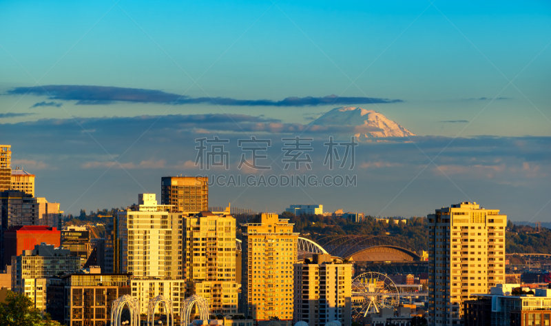 西雅图,雷尼尔雪山,在上面,体育场,公园,车轮,水平画幅,山,雪,无人