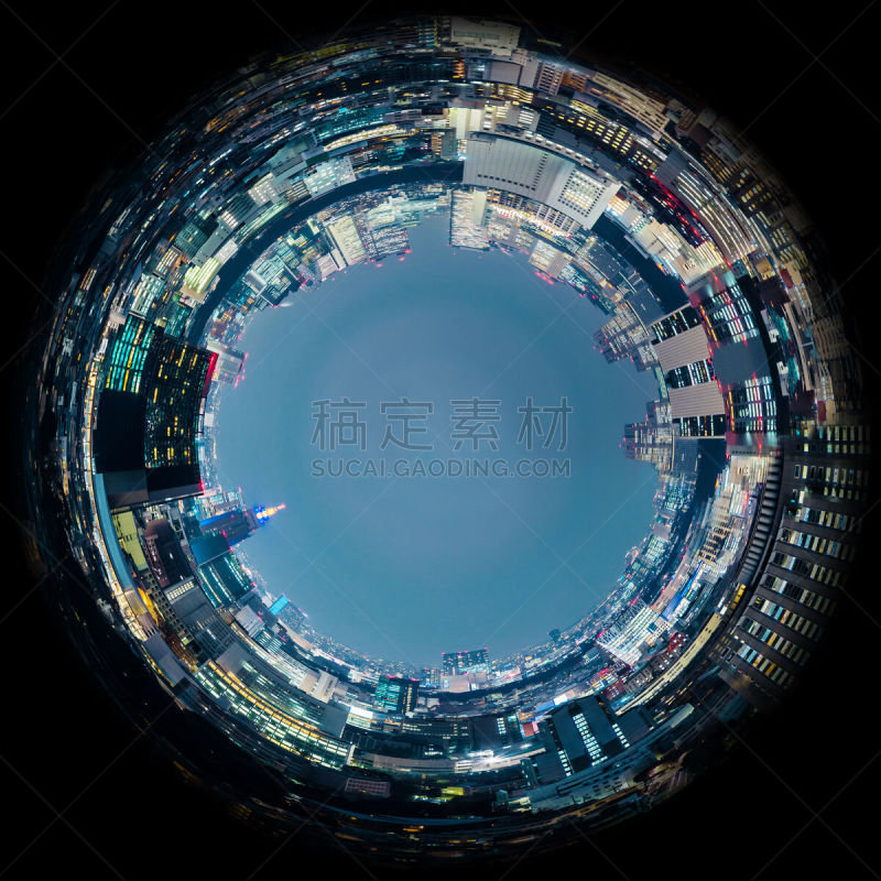 鱼眼镜头,圆形,城市天际线,全景,城市生活,接力赛,天空,未来,夜晚,光