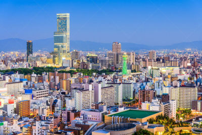 城市天际线,日本,大阪府,通天阁,新世界区,大板南波站,水平画幅,夜晚,旅行者,户外