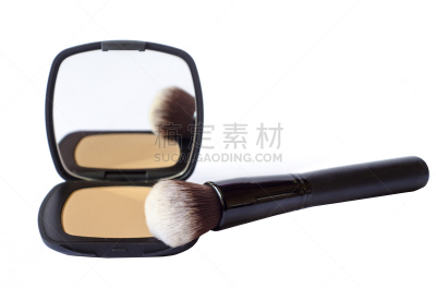 化妆刷,粉底,白色背景,镜子,粉饼,分离着色,美,青少年,褐色,彩妆