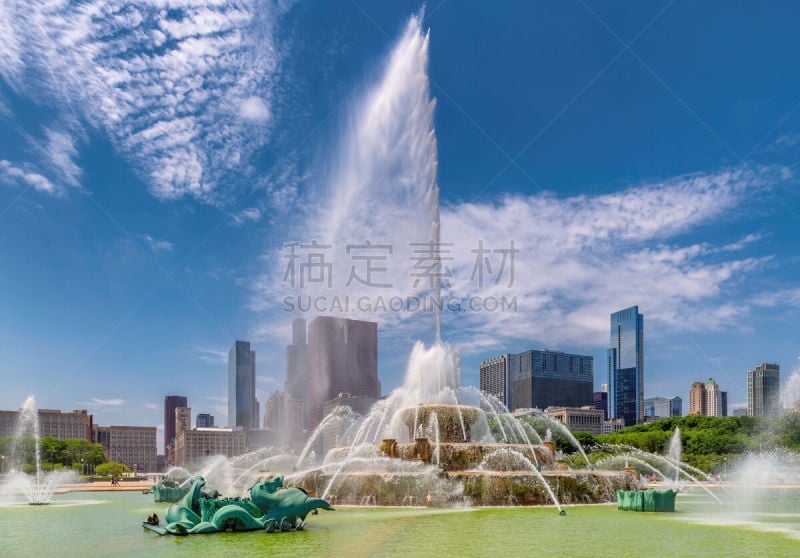 白金汉大喷泉,芝加哥市,芝加哥格兰特公园,伊利诺斯州,白昼,建筑外部,图像,威利斯大厦,公园,美国