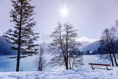 冻结的,孚日省,山,法国,朗格默湖,雪,曙暮光,湖,超自然,镜头眩光