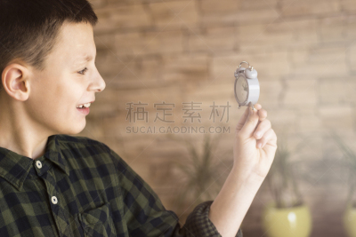 钟,小的,时间,看,男孩,青少年,领导能力,拟人笑脸,古老的,古典式