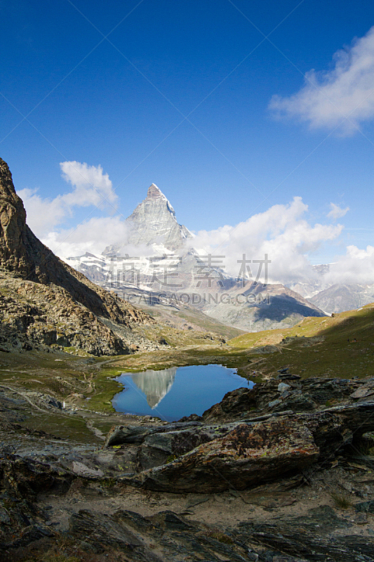 瑞士阿尔卑斯山,马特洪峰,垂直画幅,水,天空,水平画幅,山,无人,巨大的,户外