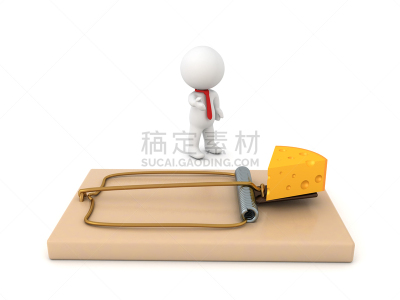 三维图形,捕鼠器,奶酪,性格,在上面,白色背景,概念,捕获的,动机,想法