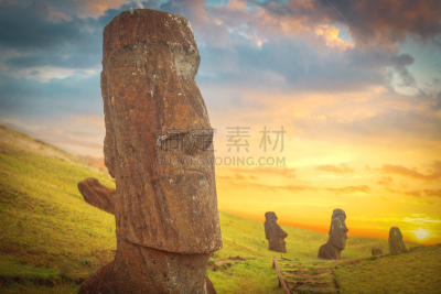 复活节岛 ,亚虎同卡瑞奇,莫阿尼雕塑群,采石场,复活节,水平画幅,山,户外,石材,采矿业