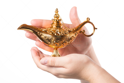 神灯,白色背景,概念,运气,手,分离着色,女性,魔术,擦,许愿