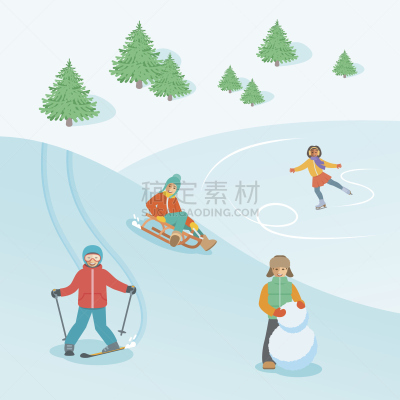 进行中,儿童,户外,冬天,矢量,背景,游戏,滑雪雪橇,滑雪运动,雪球