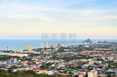 华欣,高视角,城市,巴蜀,水,天空,水平画幅,无人,户外,泰国