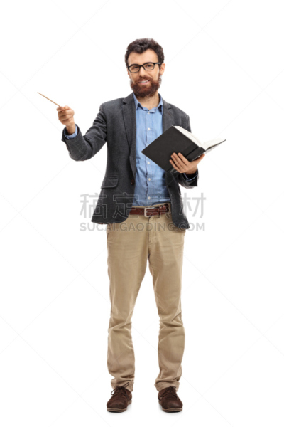 书,讲师,木制,棍,全身独立,教师,指导教师,全身像,白色背景,背景分离