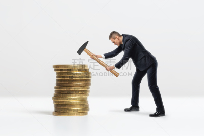 男商人,巨大的,黄金,侧面视角,锤子,美元符号,套装,男性,仅男人,仅成年人