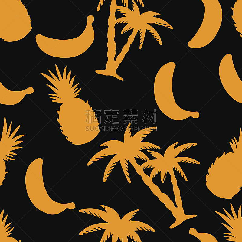 四方连续纹样,香蕉,椰子树,菠萝,热带气候,食品,橙色,简单,艺术品,背景