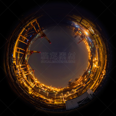鱼眼镜头,现代,圆形,城市天际线,工厂,全景,接力赛,球,天空,未来