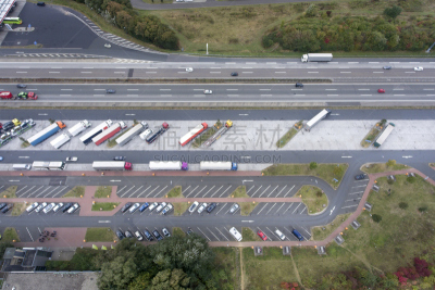 休息区,公路,航拍视角,轻量车,威斯巴登,德国高速公路,黑森州,加油站,半挂式卡车,水平画幅