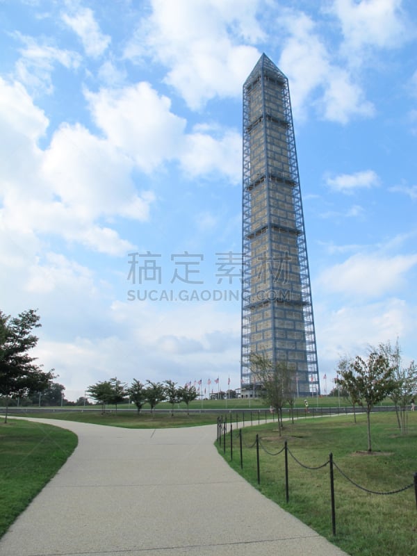 华盛顿国家纪念碑,方尖石塔,脚手架,垂直画幅,美国,建筑工地,建筑,无人,蓝色,符号