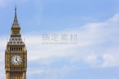 大本钟,英格兰,伦敦,commons' chamber,天空,留白,水平画幅,无人,夏天,时间