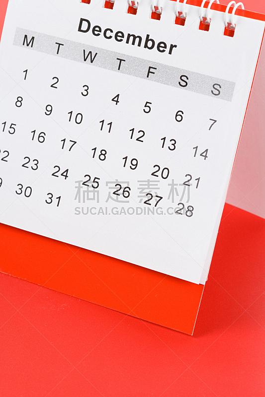 日历,十二月,垂直画幅,无人,历日,红色,白色,月,事件,做计划