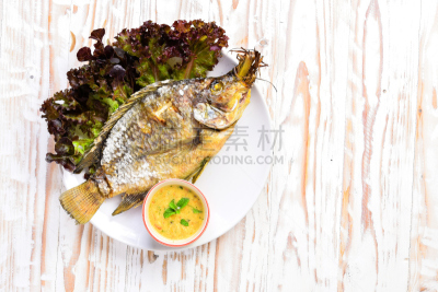 格子烤肉,鱼类,食盐,餐具,水平画幅,无人,干花,膳食,海产,泰国