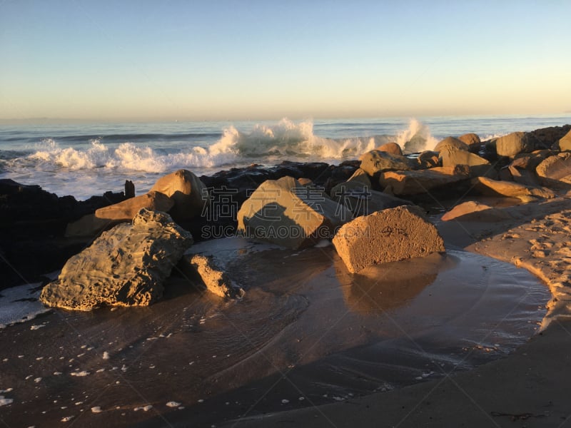 卡子特里亚州立海滩,水,天空,留白,水平画幅,沙子,户外,决心,光,海浪