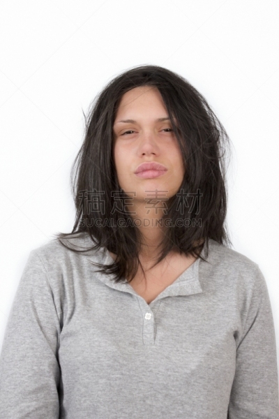 疲劳的,女孩,二件式睡衣,时差症,开领,仅一个少女,垂直画幅,青少年,早晨,白人