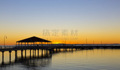 redcliffe,栈桥码头,昆士兰州,水,水平画幅,无人,太阳,非凡的,热,黎明