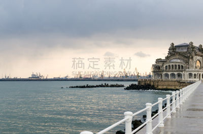 康斯坦察赌场,海港,过时的,散步道,看风景,康斯坦察,纪念碑,水平画幅,无人,古老的