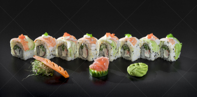 寿司,清新,虾,小圆面包,inside out寿司卷,鱼浆,紫菜,盐渍食品,胡萝卜,水平画幅