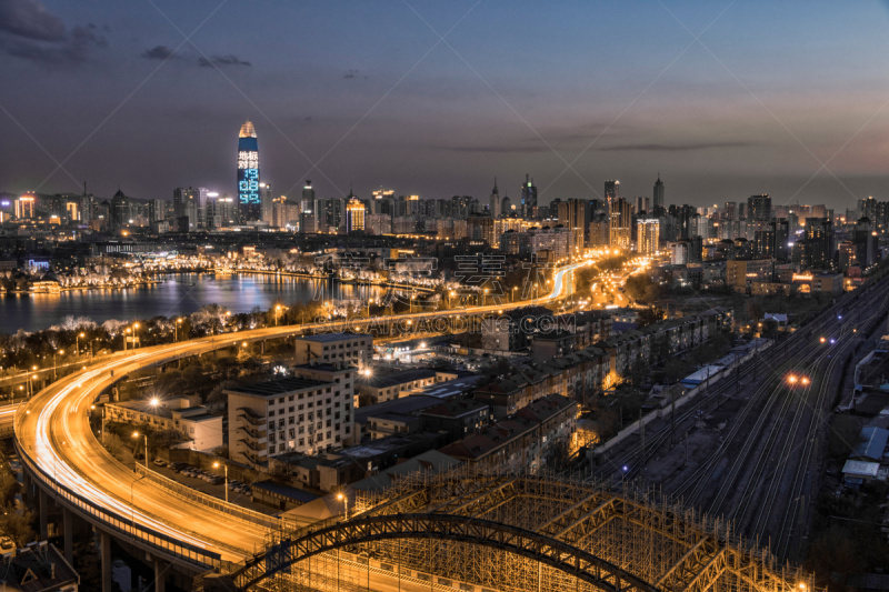 济南,夜晚,都市风光,角度,高大的,暗色,公园,公路,现代,建筑业