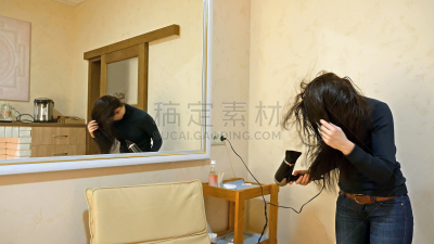 长发,女人,住宅房间,自然美,彩妆,干燥的头发,吹干头发,湿发,吹风机,烘干