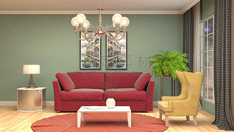 室内,起居室,三维图形,绘画插图,水晶吊灯,普罗旺斯,扶手椅,花瓶,褐色,座位