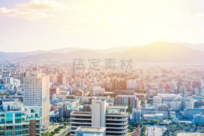 日本,城市天际线,航拍视角,城镇景观,云,黄昏,现代,建筑,市区,公寓