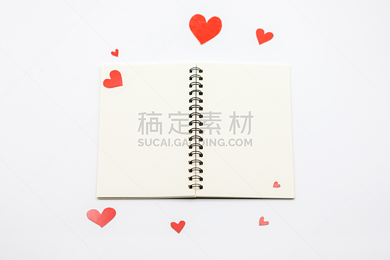 情人节,红色,概念,心型,纸,背景,白色,笔记本,塑胶,空白的