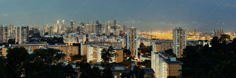 新加坡,城市天际线,水平画幅,建筑,夜晚,无人,全景,黄昏,户外,滨海湾