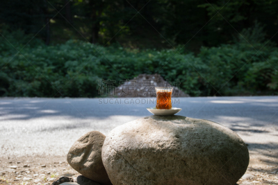 传统,杯,东,红茶,概念,地毯,玻璃杯,茶,背景,日落