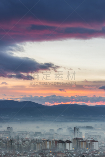 皮罗特,都市风景,雾,高视角,钟面,天空,蓝色,视角,飘然,曙暮光