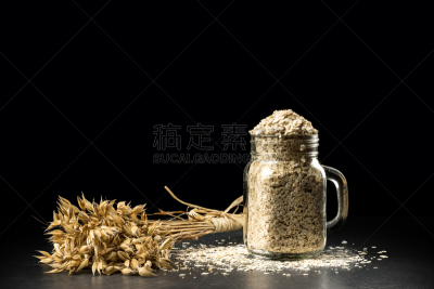 广口瓶,燕麦,木制,充满的,分离着色,概念,罐子,干的,金色,食品