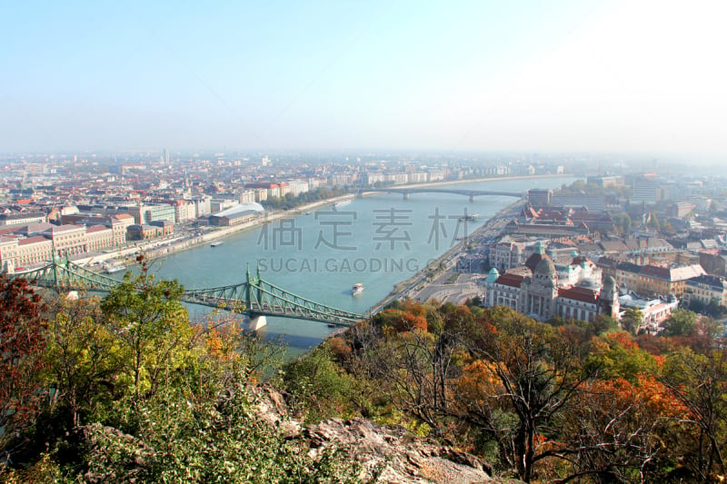 布达佩斯,都市风景,在上面,盖勒特丘陵,liberty bridge,佩斯州,多瑙河,美,水平画幅,无人