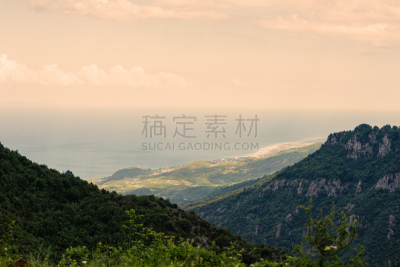 希腊,山,全景,城市,摄像机拍摄角度,南卡罗林纳,塞萨利大区,希腊诸岛,商用码头,天空