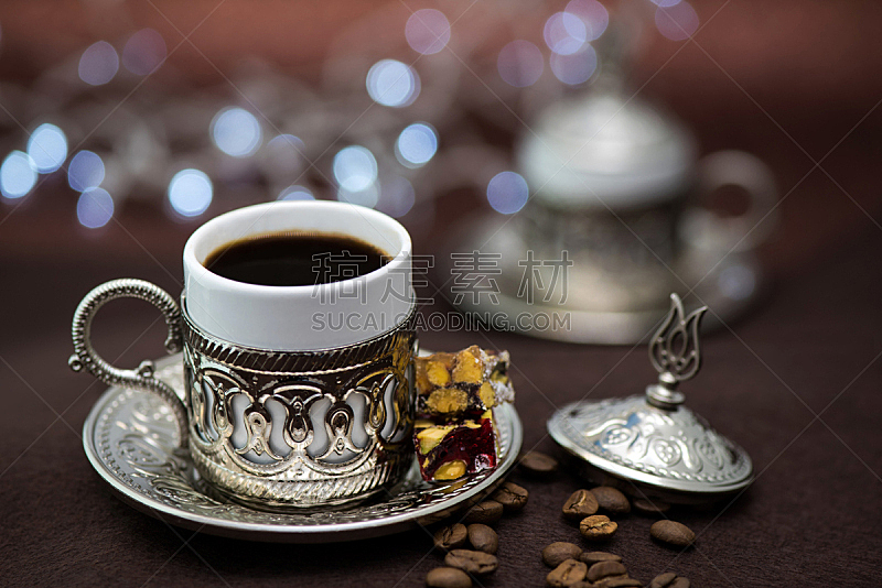 传统,金属,杯,土耳其清咖啡,背景虚化,褐色背景,水平画幅,安纳托利亚,符号,饮料