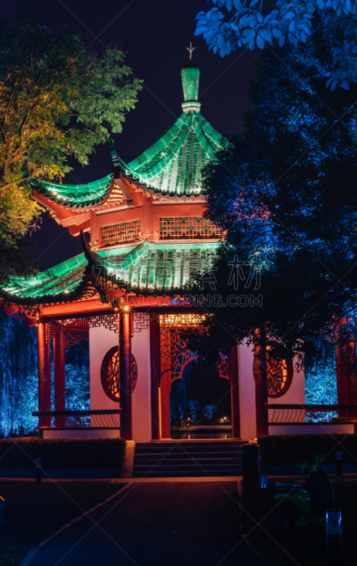 夜晚,光,亭台楼阁,黄昏,公园,复古风格,现代,著名景点,湖,园林