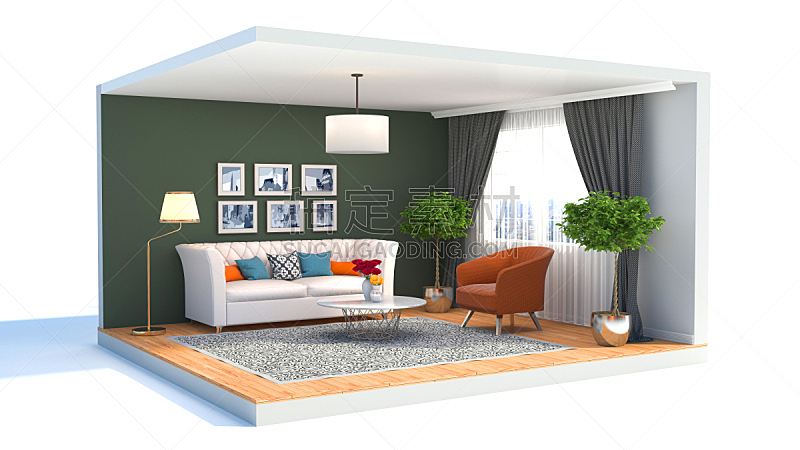 沙发,室内,三维图形,绘画插图,褐色,座位,水平画幅,无人,装饰物,家具