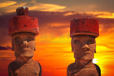 复活节岛 ,亚虎同卡瑞奇,莫阿尼雕塑群,采石场,复活节,水平画幅,人体,石材,岛,海洋