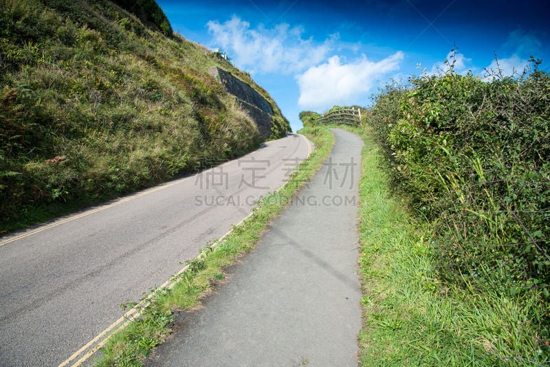 山,路,艾尔扎克,康沃尔,天空,地名,水平画幅,海港,英格兰,海岸地形