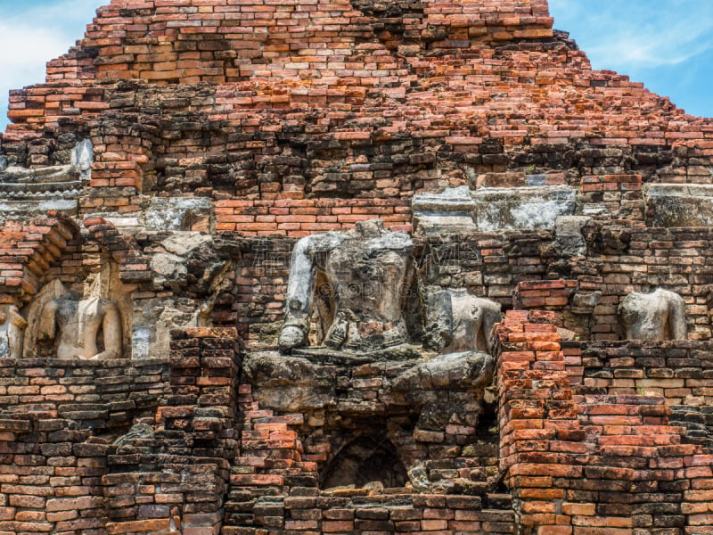 佛塔,佛,寺庙,损坏的,素可泰,水平画幅,旅行者,户外,图像,泰国