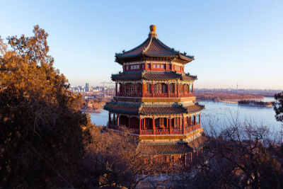 塔,寺庙,万寿山,昆明湖,广场,万里无云,国际著名景点,留白,水平画幅,无人