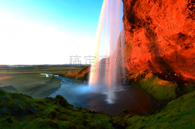 瀑布,冰岛国,塞里雅兰瀑布,seljalandsfoss waterfall,卡斯基德山脉,水,天空,美,水平画幅,户外