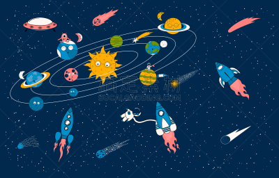 太空船,儿童,行星,星系,式样,月亮,彗星,可爱的,壁纸,背景