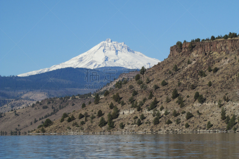 俄勒冈州,山,水,俄勒冈郡,水平画幅,雪,冰河,无人,杰弗逊山荒野地,户外