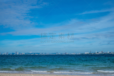 芭堤雅,泰国,海景,自然,水平画幅,小的,沙子,岩石,无人,蓝色