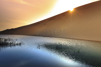 湖,沙丘,自然,太阳,宁顺,沙漠绿洲,脚印,水,天空